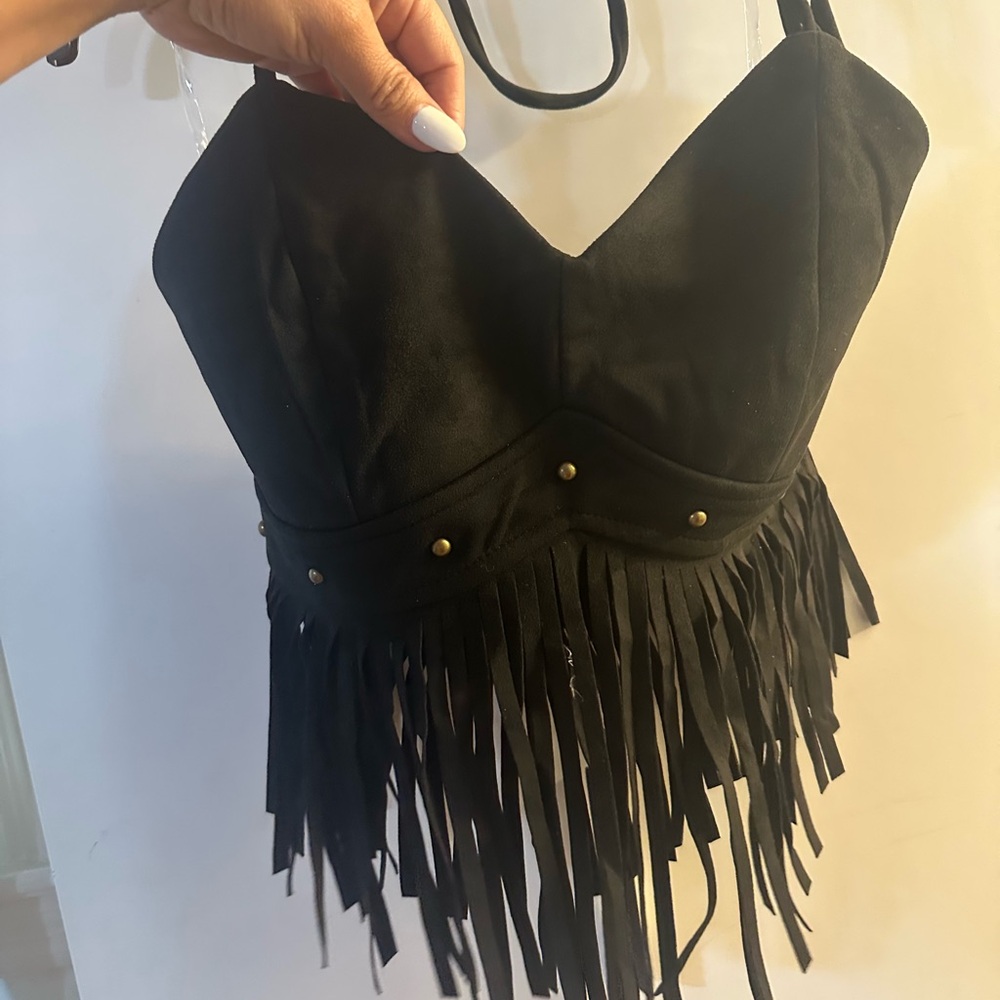 Black Fringe Women's Top